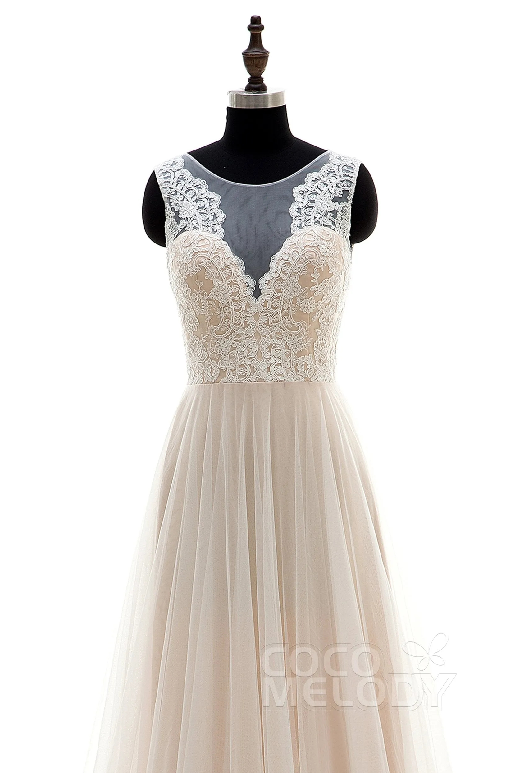 A-Line Sweep-Brush Train Tulle and Lace Wedding Dress LD3569 sold by Cocomelody product image thumbnail 3