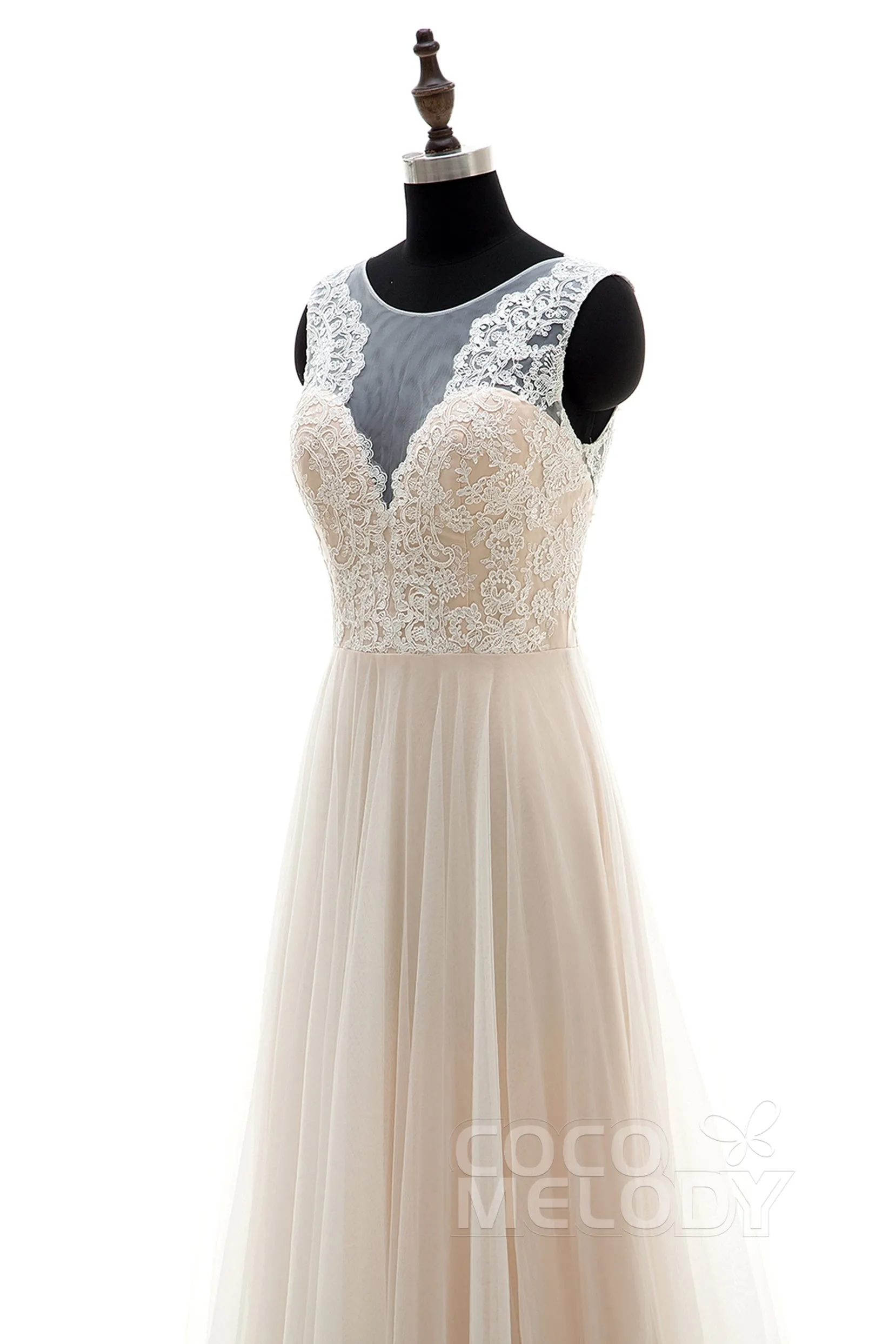 A-Line Sweep-Brush Train Tulle and Lace Wedding Dress LD3569 sold by Cocomelody product image thumbnail 5