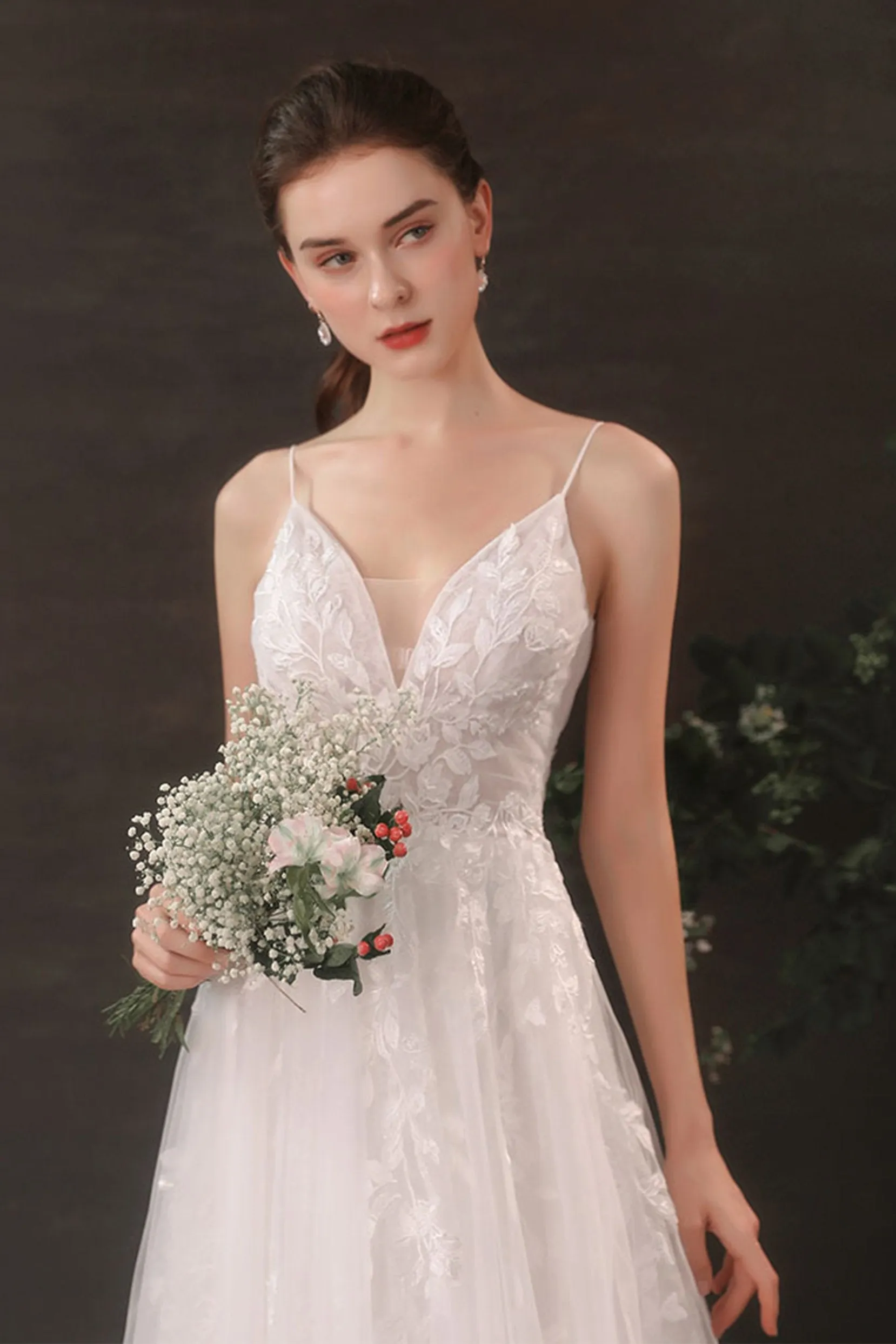A-Line Sweep-Brush Train Lace Tulle Wedding Dress CW2685 sold by Cocomelody product image thumbnail 5