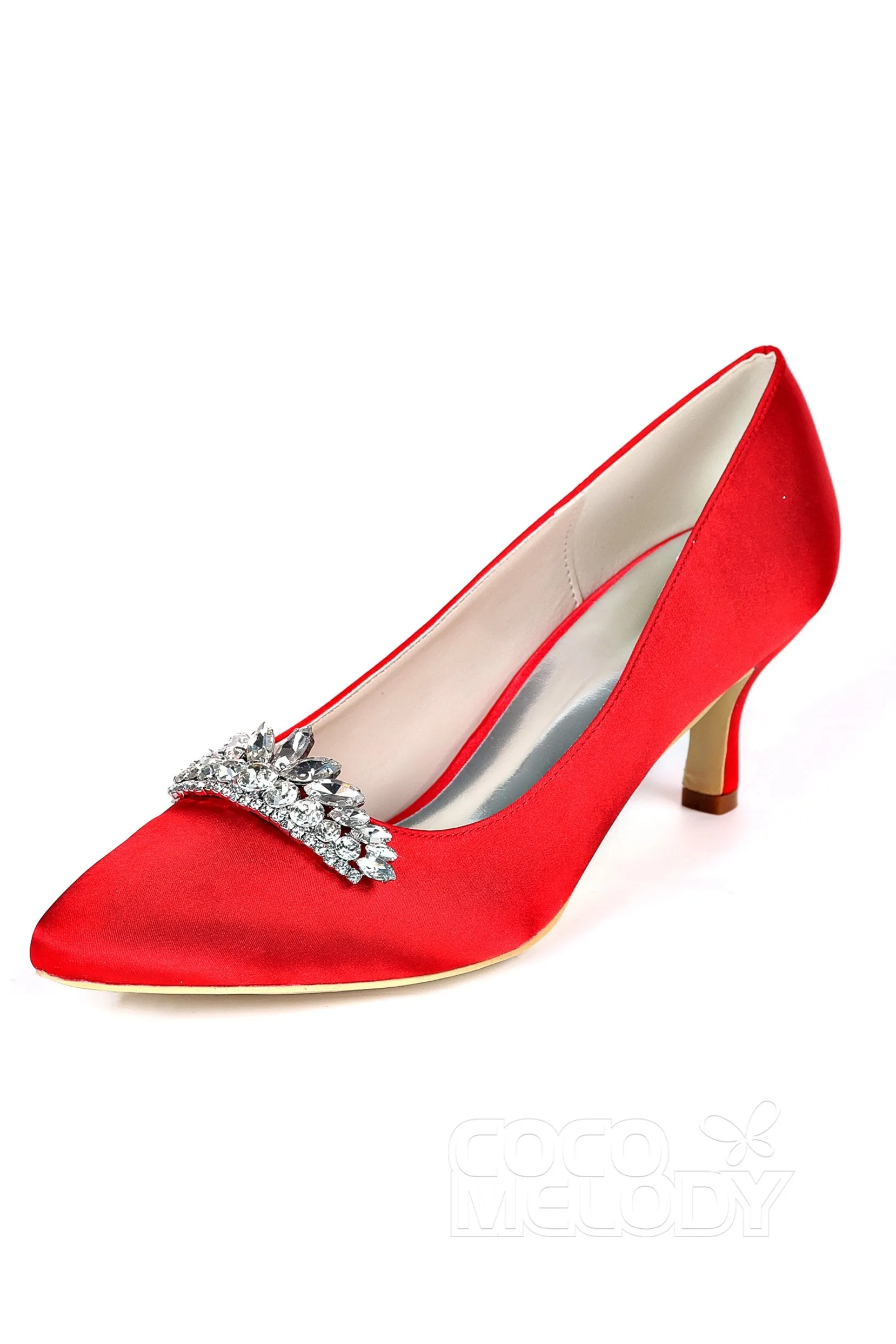 Low Heel Silk-Like Pointed Toe Wedding shoes CK0072 sold by Cocomelody product image thumbnail 4