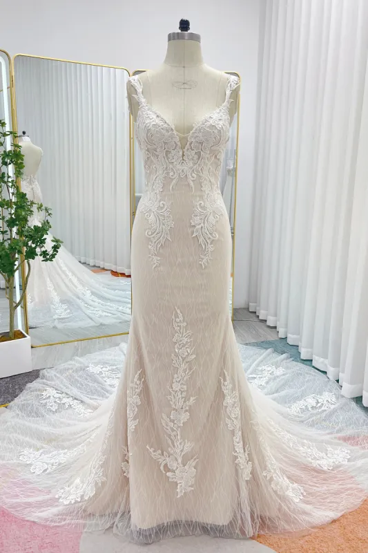 Trumpet-Mermaid Chapel Train Lace Tulle Wedding Dress CW3273 sold by Cocomelody