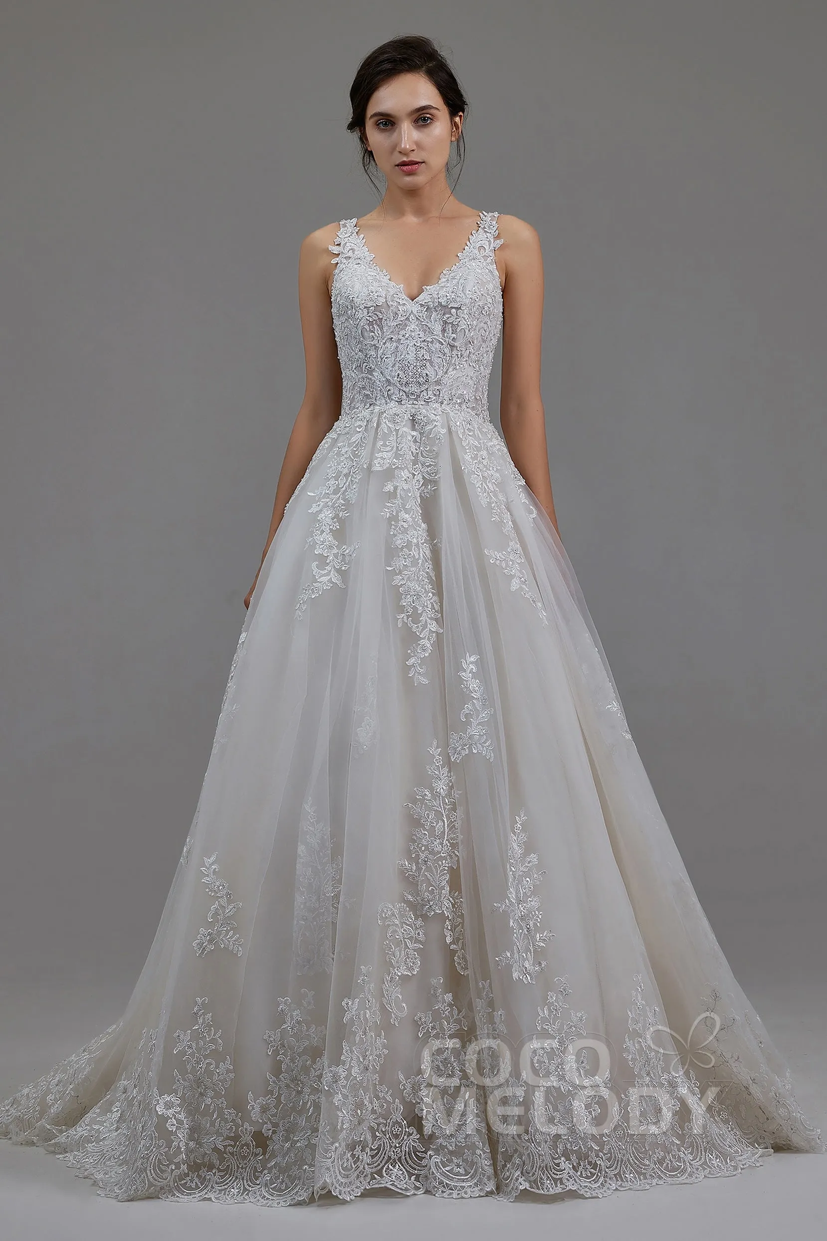 A-Line Court Train Tulle and Lace Wedding Dress LD5813 sold by Cocomelody product image thumbnail 3