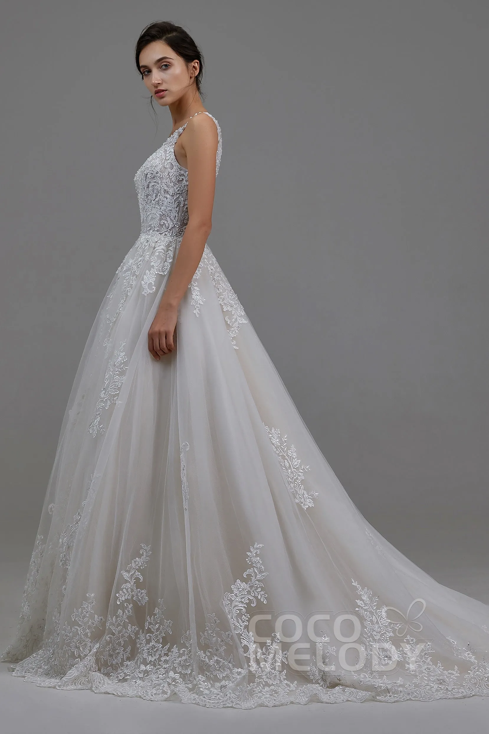 A-Line Court Train Tulle and Lace Wedding Dress LD5813 sold by Cocomelody product image thumbnail 5