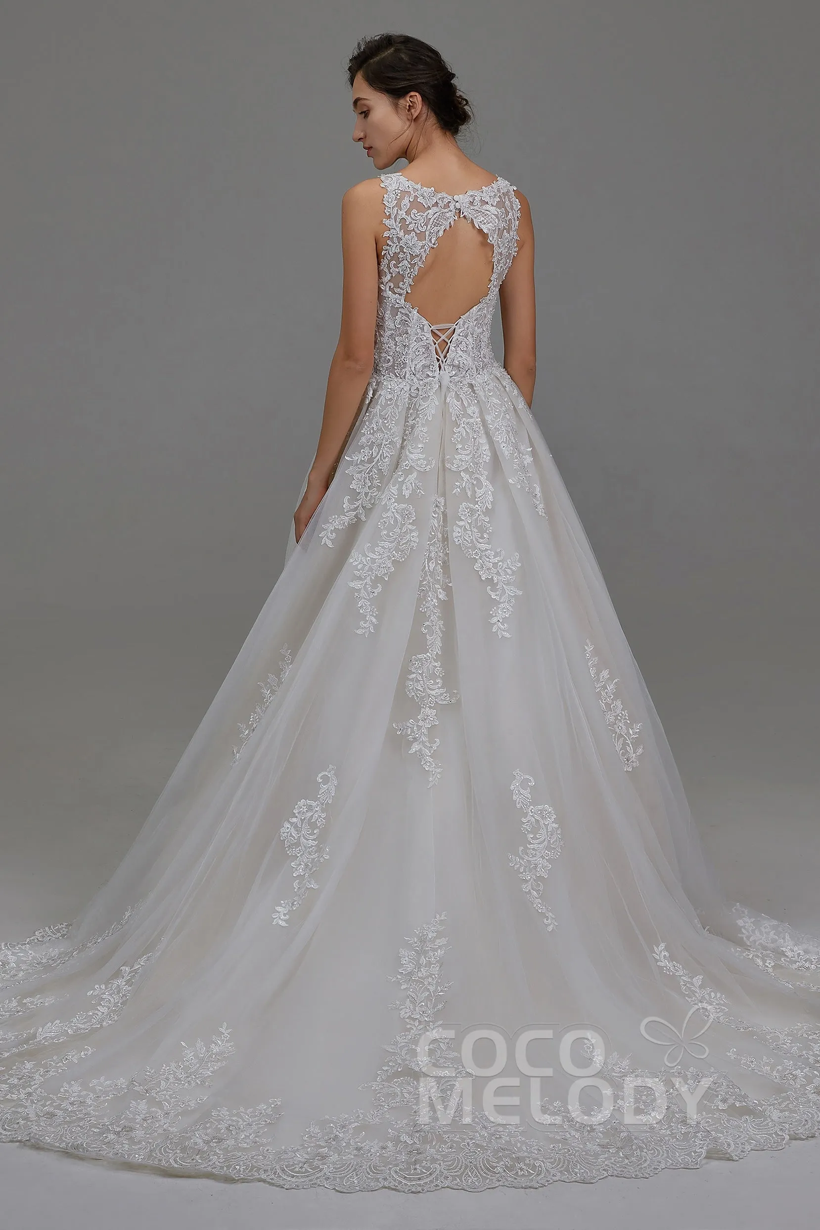 A-Line Court Train Tulle and Lace Wedding Dress LD5813 sold by Cocomelody product image thumbnail 4