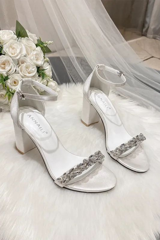 Chunky Heel 7.5cm Satin Heels Bridal Shoes CK0123 sold by Cocomelody