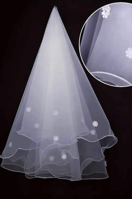 One-tier Pencil Edge Tulle Waist Veils with Flower CV0387 sold by Cocomelody