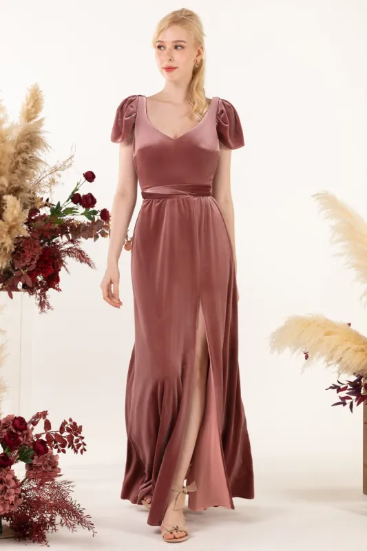 Sheath-Column Floor Length Velvet Bridesmaid Dress Formal Dresses CB0528 sold by Cocomelody
