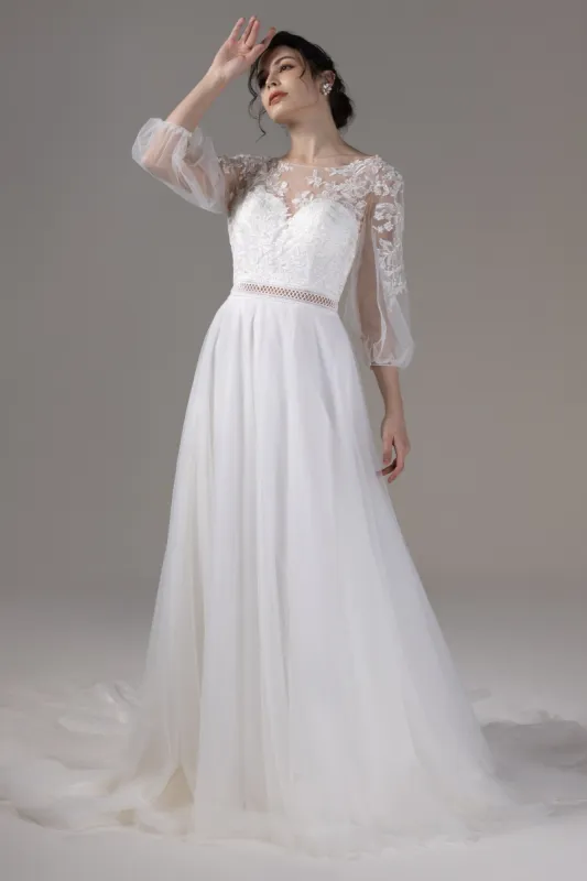 A-Line Court Train Lace Tulle Wedding Dress CW2828 sold by Cocomelody