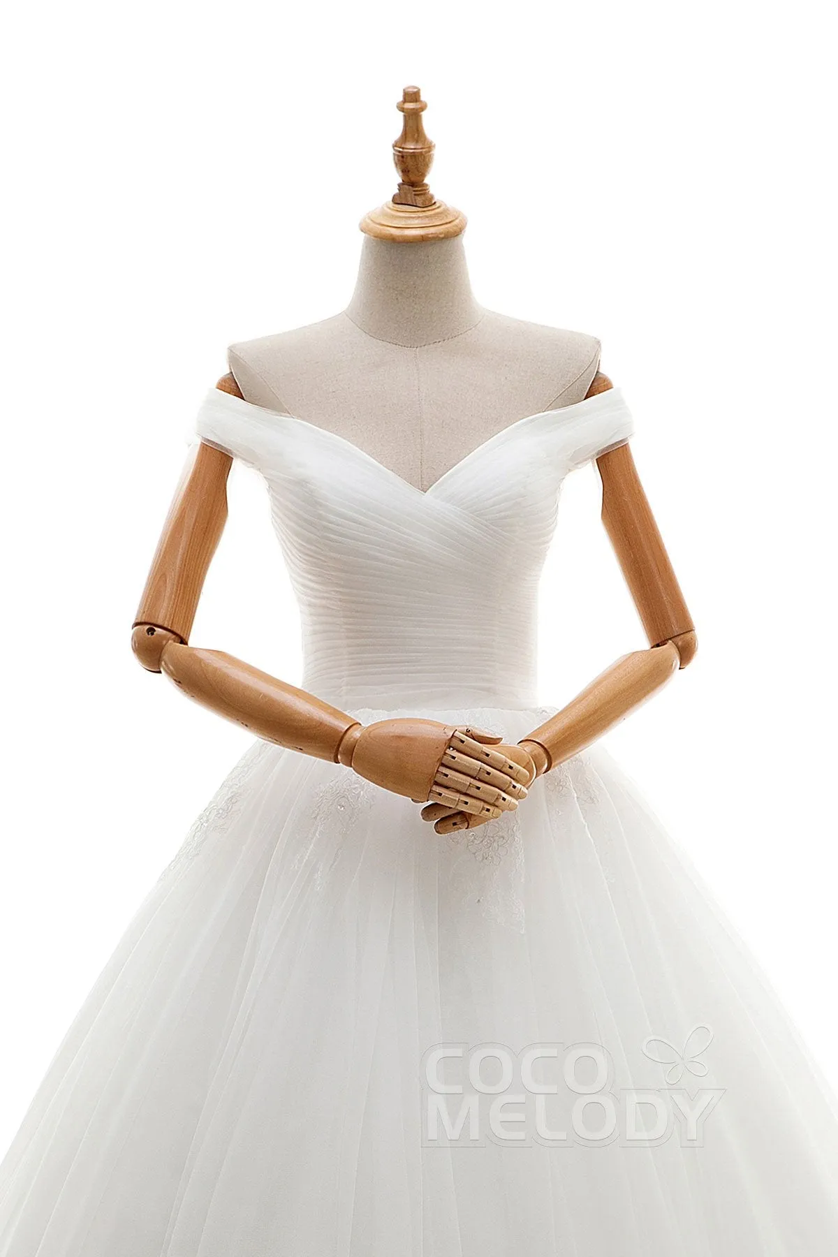 A-Line Floor Length Tulle Ivory Wedding Dress JWLF16001 sold by Cocomelody product image thumbnail 4