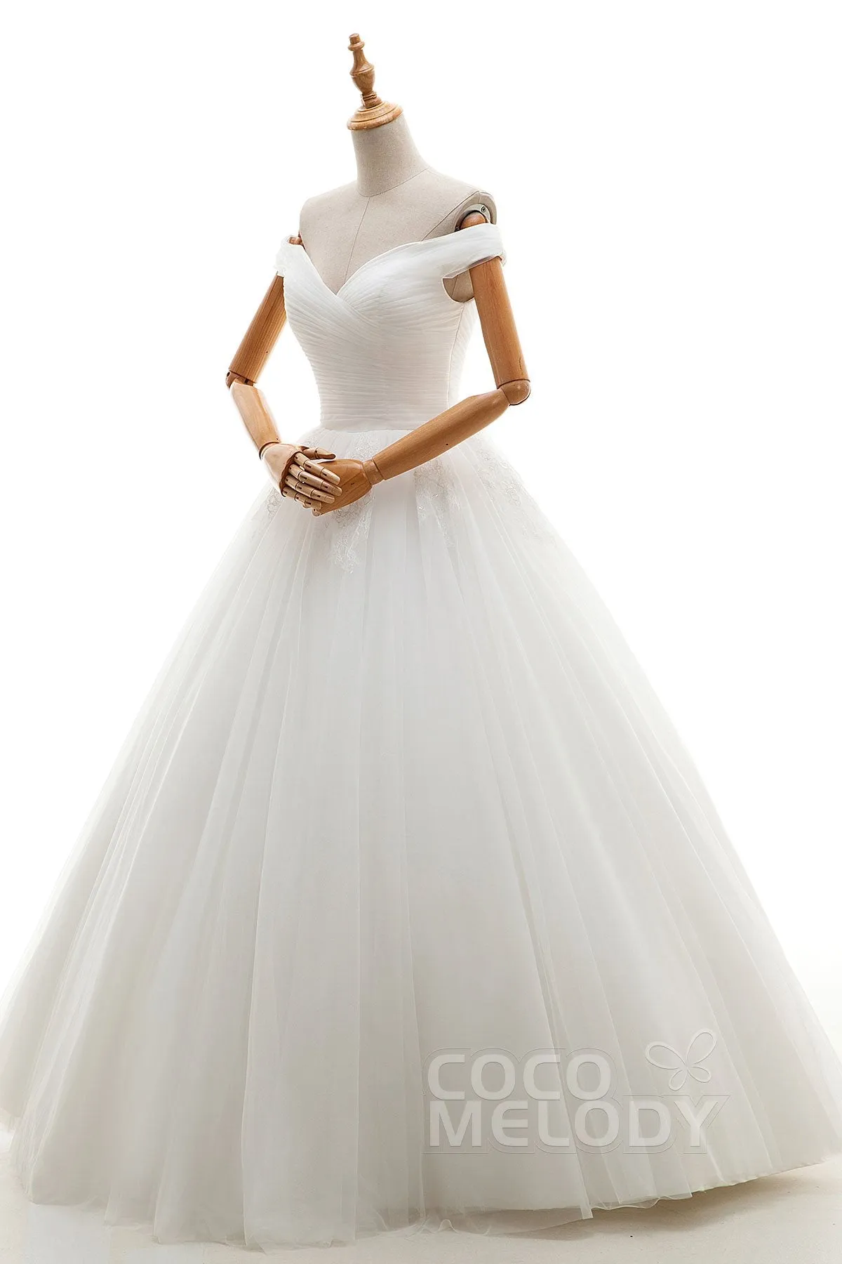 A-Line Floor Length Tulle Ivory Wedding Dress JWLF16001 sold by Cocomelody product image thumbnail 3