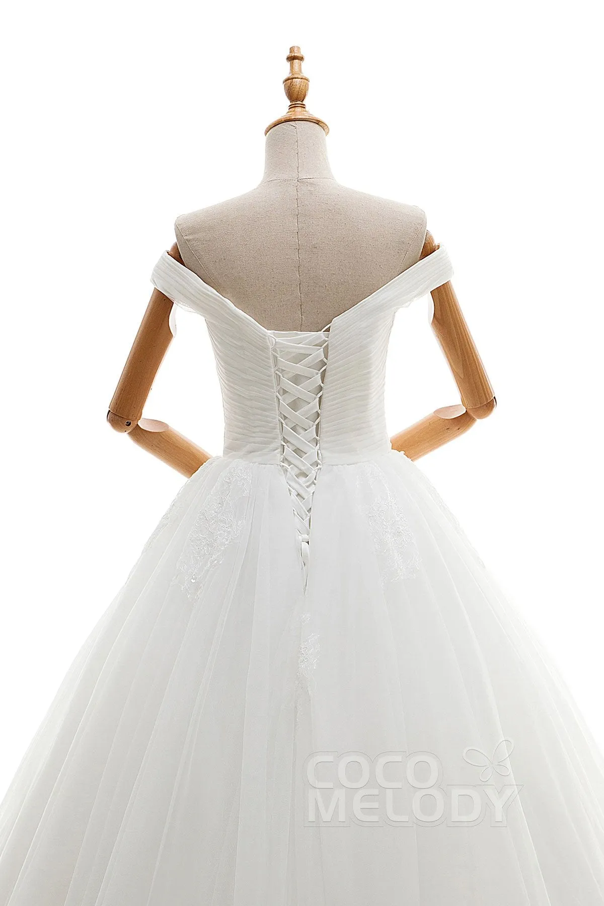 A-Line Floor Length Tulle Ivory Wedding Dress JWLF16001 sold by Cocomelody product image thumbnail 5