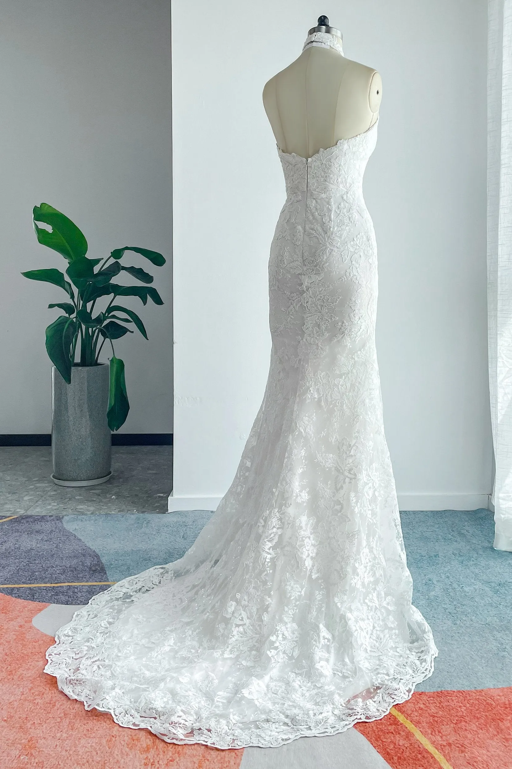 Trumpet-Mermaid Sweep-Brush Train Lace Tulle Wedding Dress CW3147 sold by Cocomelody product image thumbnail 2