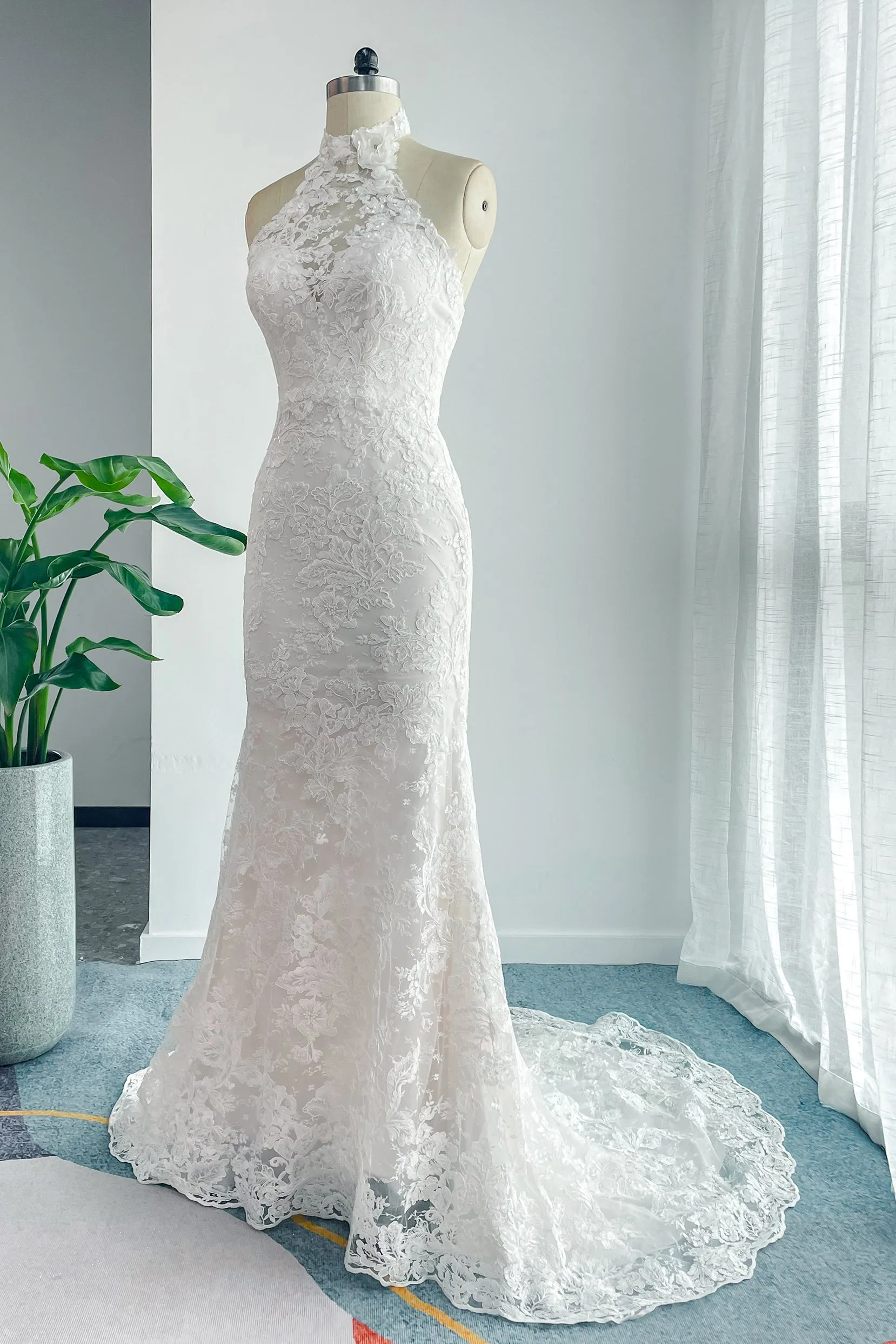 Trumpet-Mermaid Sweep-Brush Train Lace Tulle Wedding Dress CW3147 sold by Cocomelody product image thumbnail 4