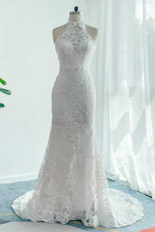 Trumpet-Mermaid Sweep-Brush Train Lace Tulle Wedding Dress CW3147 sold by Cocomelody