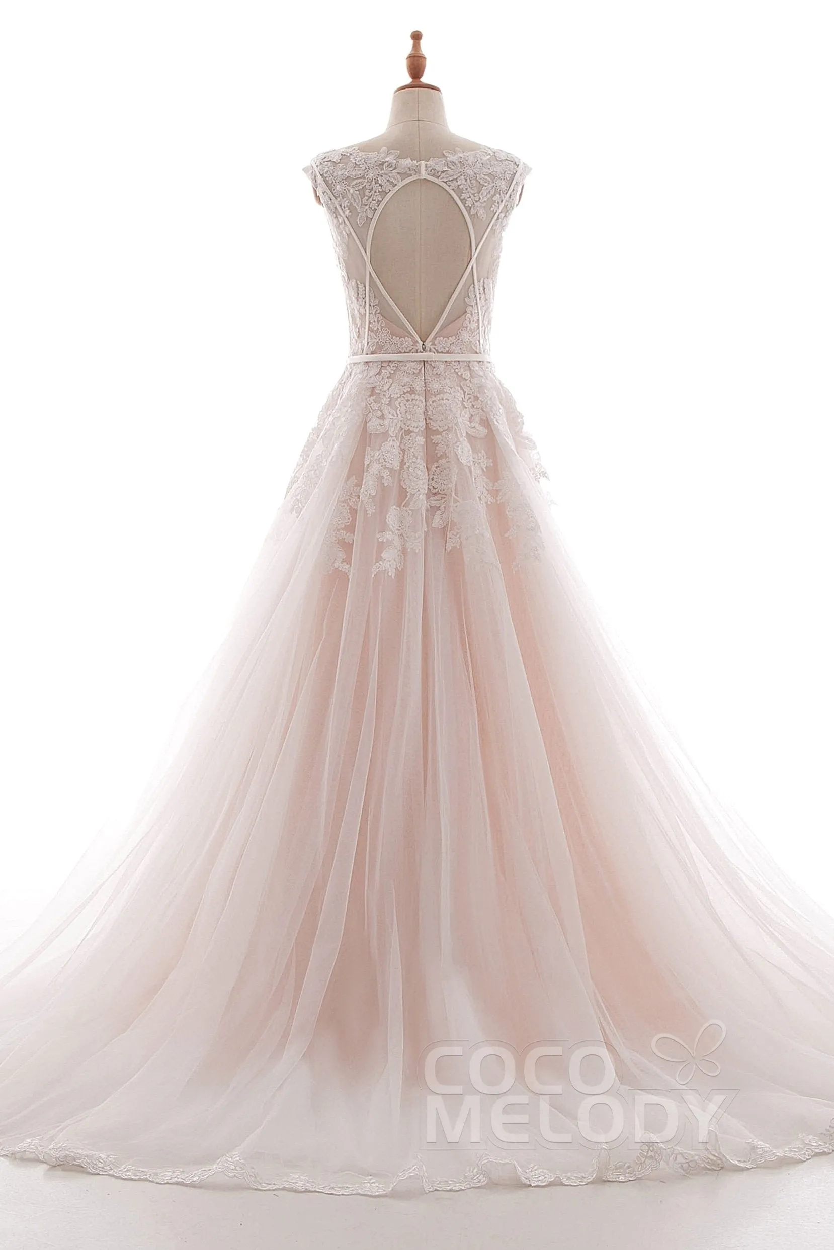 A-Line Court Train Lace and Tulle Wedding Dress LD4395 sold by Cocomelody product image thumbnail 2