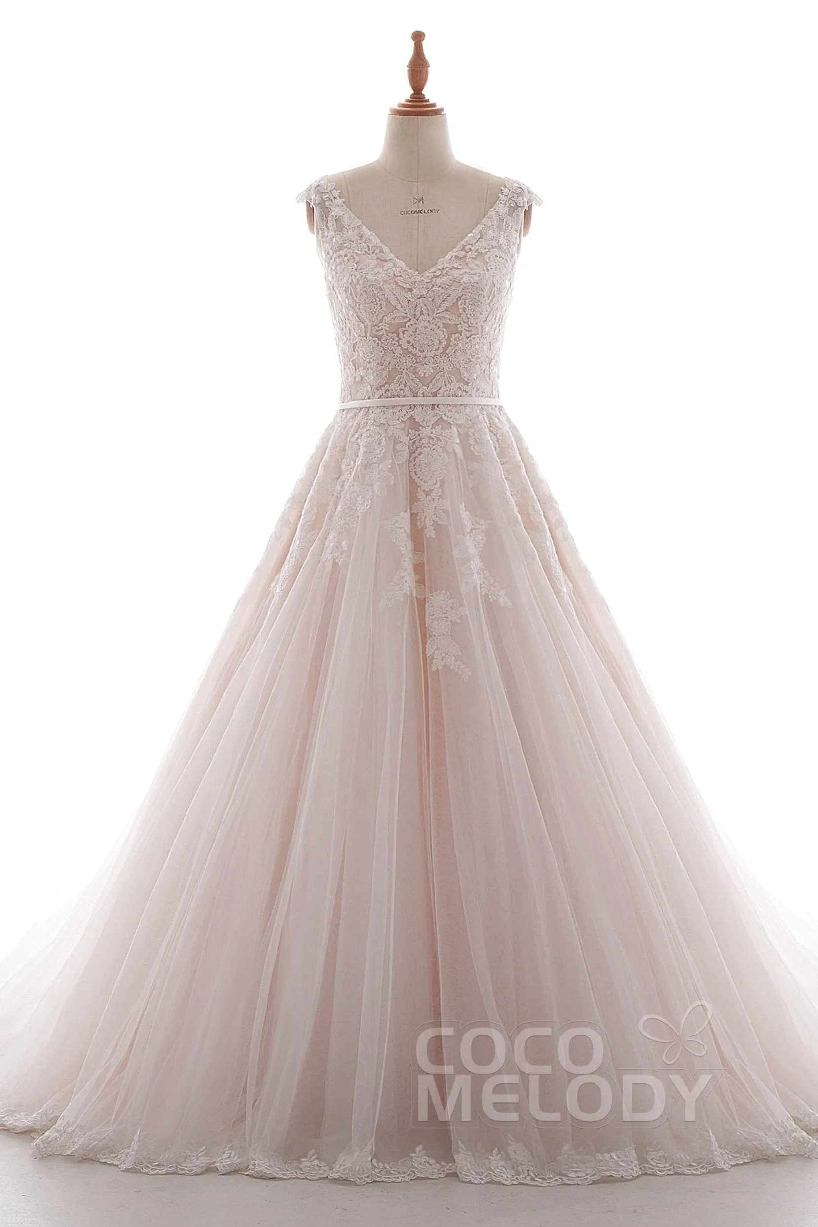 A-Line Court Train Lace and Tulle Wedding Dress LD4395 sold by Cocomelody