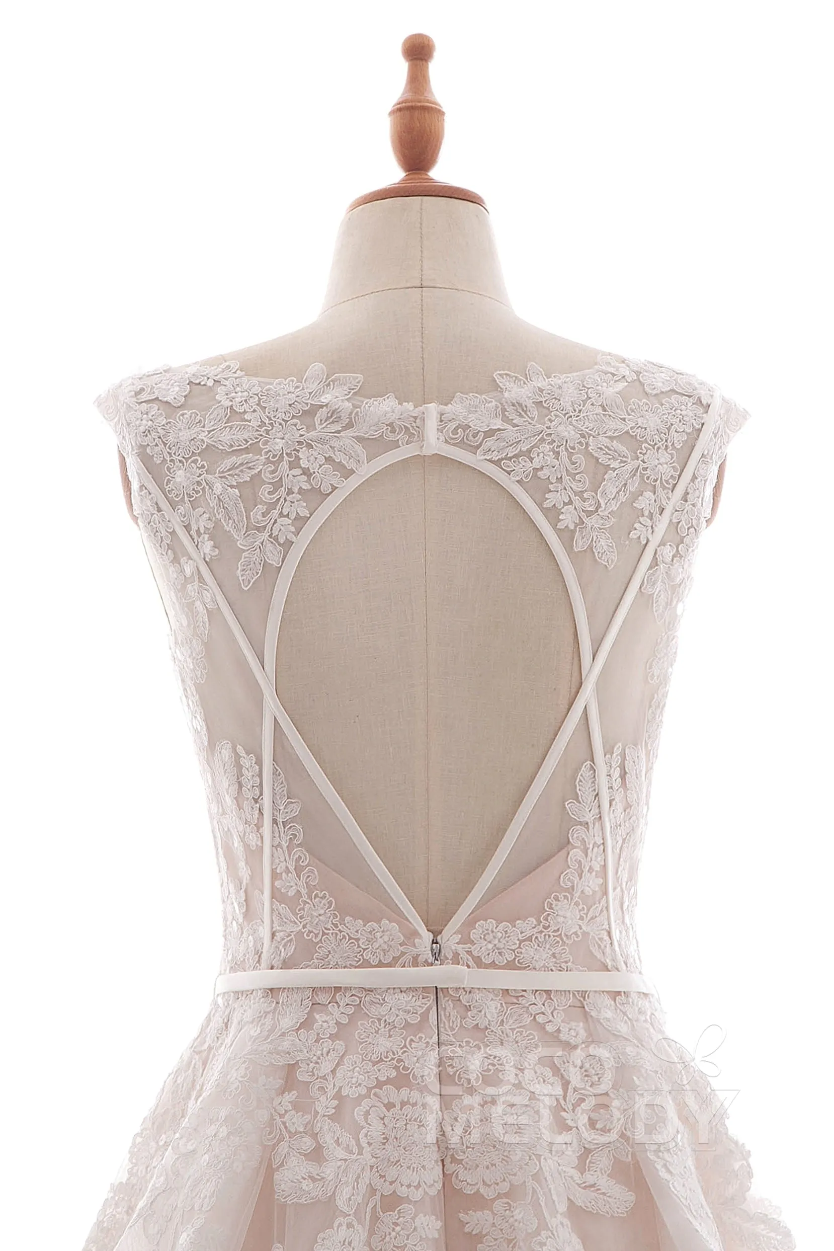 A-Line Court Train Lace and Tulle Wedding Dress LD4395 sold by Cocomelody product image thumbnail 5