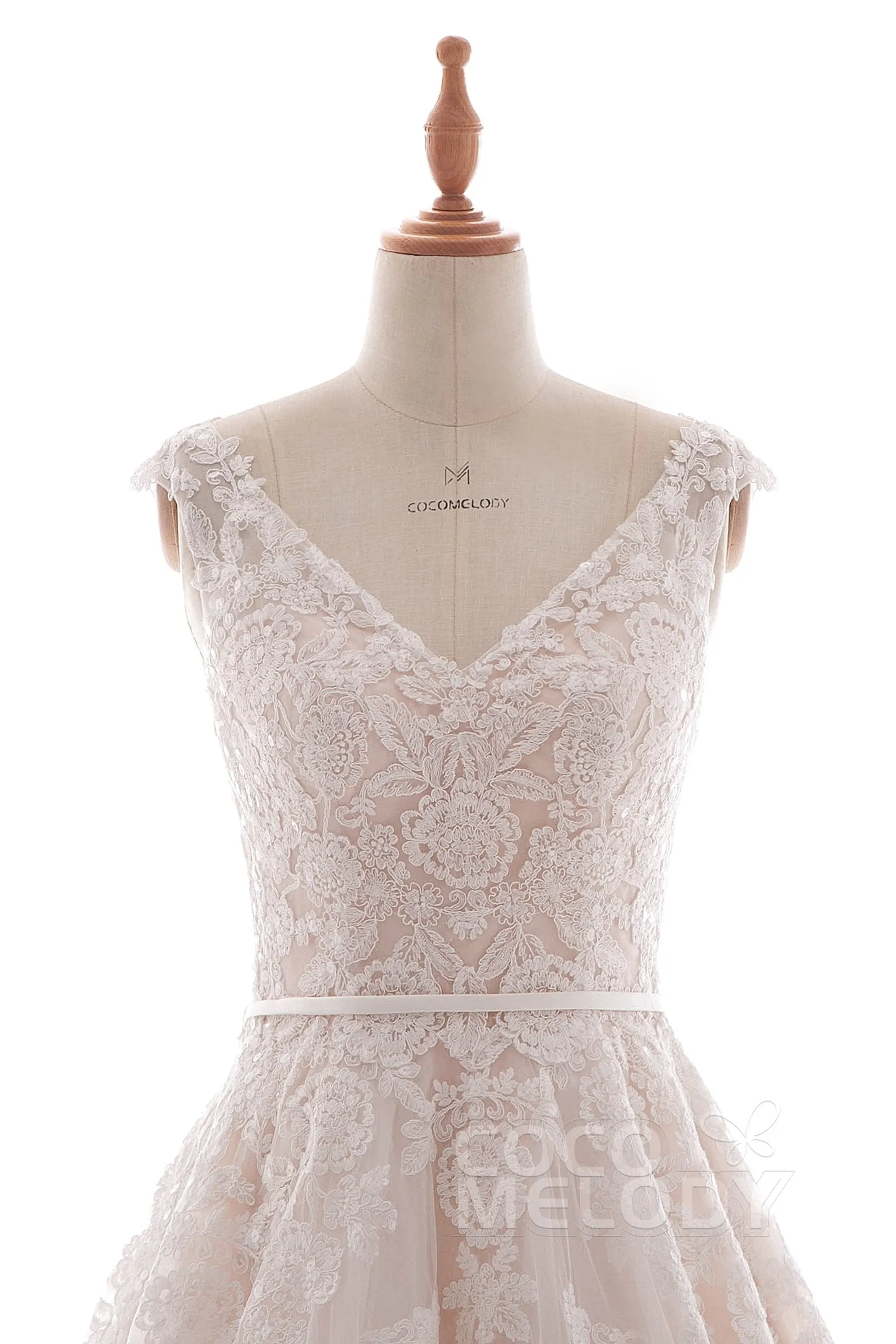 A-Line Court Train Lace and Tulle Wedding Dress LD4395 sold by Cocomelody product image thumbnail 4