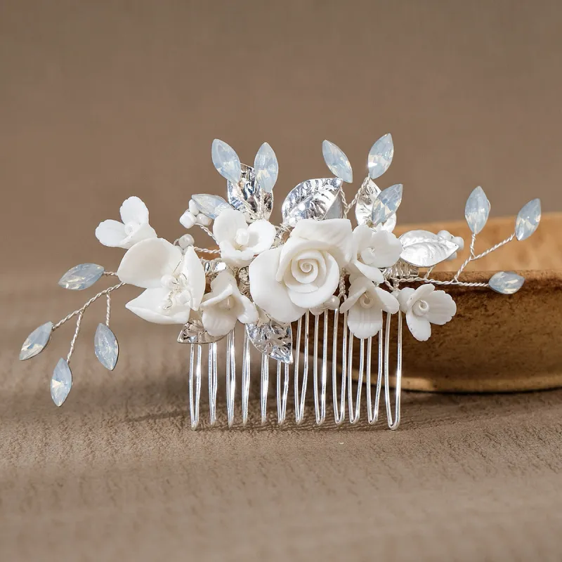Bridal hair accessories Retro Jelly drill hand insert comb ceramic flower comb 733586558031 sold by Cocomelody