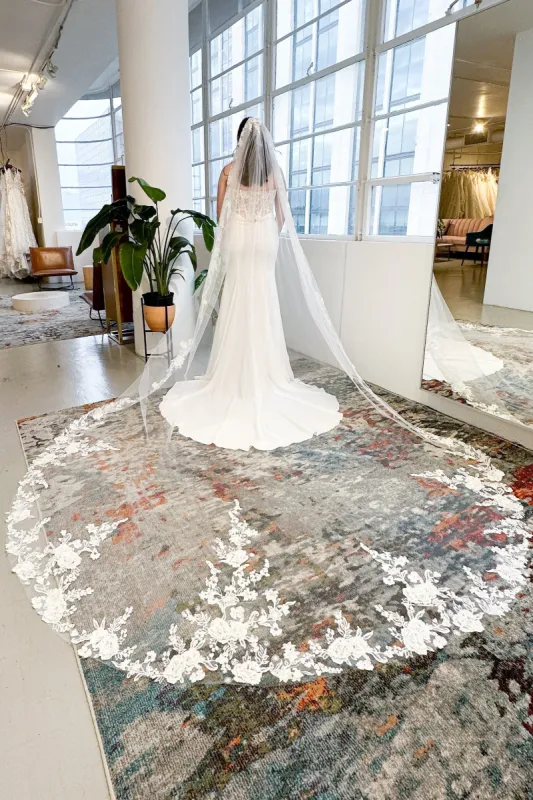 One-tier Lace Edge Tulle Chapel Veils with Appliques CV0334 sold by Cocomelody