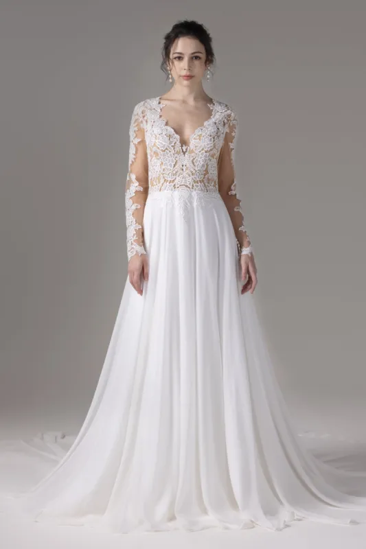 A-Line Court Train Lace Wedding Dress CW2800 sold by Cocomelody