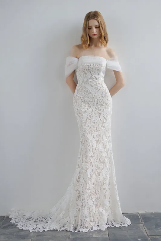Mermaid Sweep-Brush Train Lace Tulle Wedding Dress CW3221 sold by Cocomelody