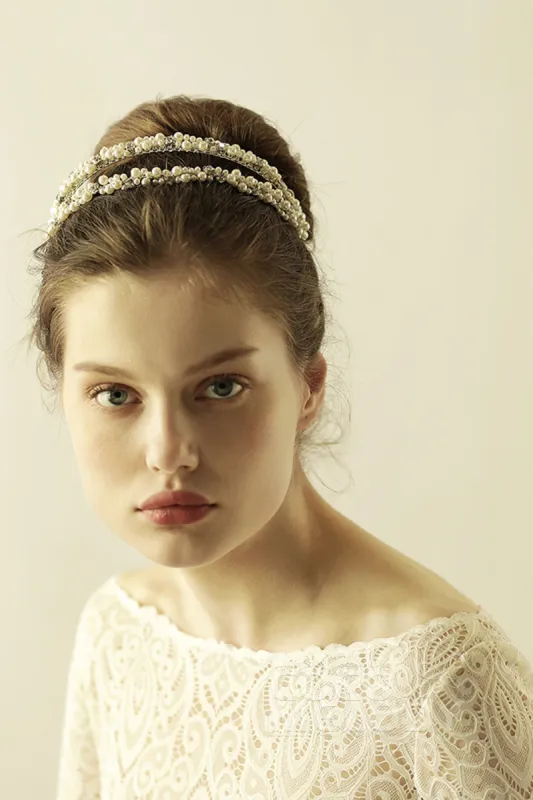 Alloy Headbands with Imitation Pearl and Rhinestone CH0318 sold by Cocomelody