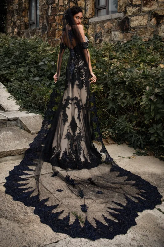 One-tier Lace Edge Tulle Cathedral Veils Appliques CV0232 made by Cocomelody