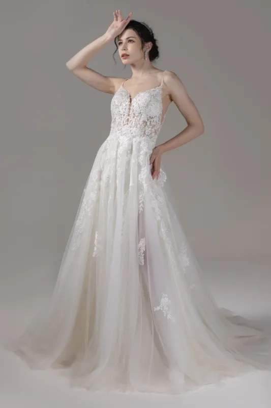 A-Line Court Train Lace Tulle Wedding Dress CW2798 sold by Cocomelody