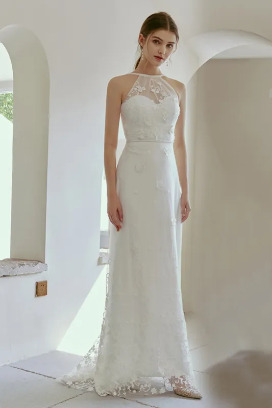Sheath Sweep-Brush Train Lace Tulle Wedding Dress CW2680 sold by Cocomelody