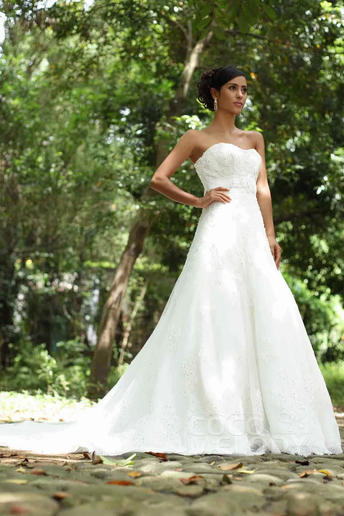 A-Line Chapel Train Tulle Wedding Dress Alb12285 sold by Cocomelody