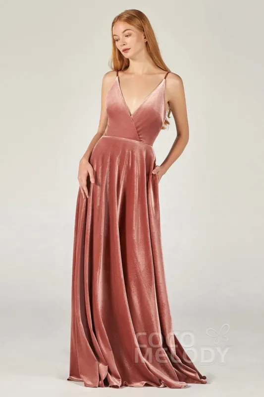 A-Line Floor Length Velvet Bridesmaid Dress Formal Dresses CB0368 sold by Cocomelody