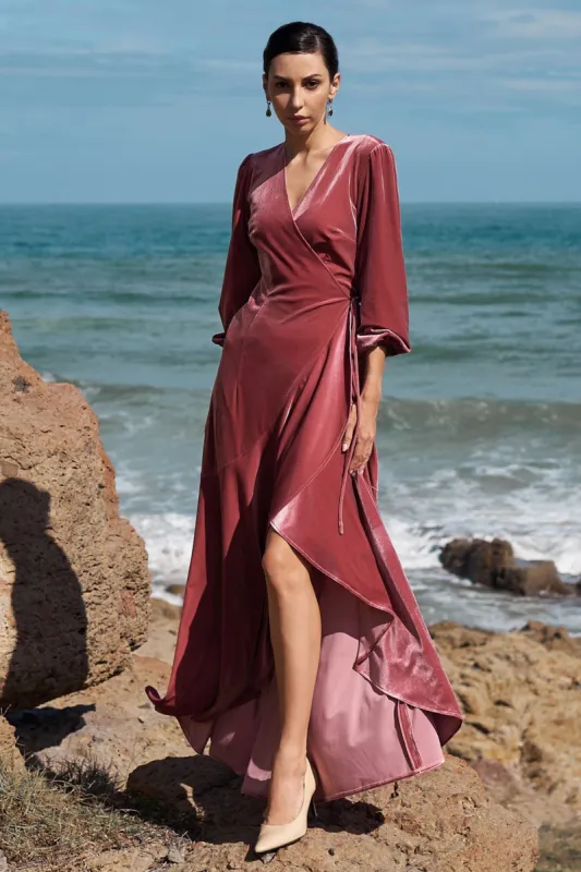 A-Line Ankle Length Velvet Dress CG0114 made by Cocomelody