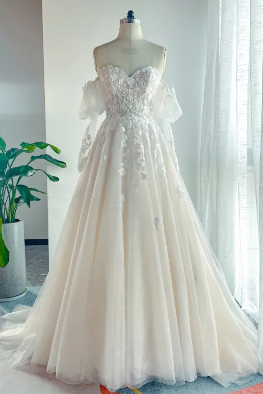 A-Line Chapel Train Lace Tulle Wedding Dress CW3128 sold by Cocomelody