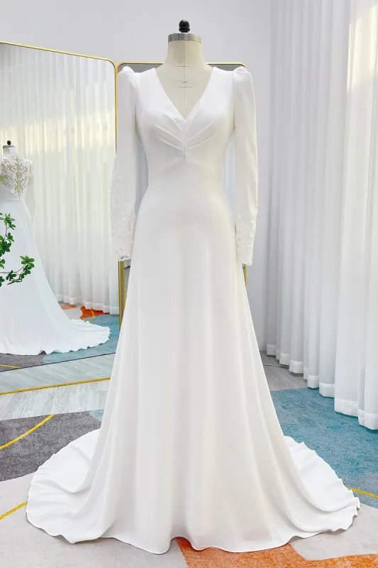 A-Line Court Train Stretch Satin Wedding Dress CW3289 sold by Cocomelody