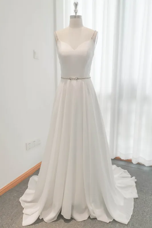 A-Line Sweep-Brush Train Satin Chiffon Wedding Dress CW3106 sold by Cocomelody