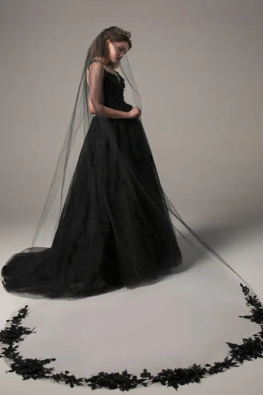 One-tier Tulle Cathedral Veils Appliques Beading CV0234 sold by Cocomelody