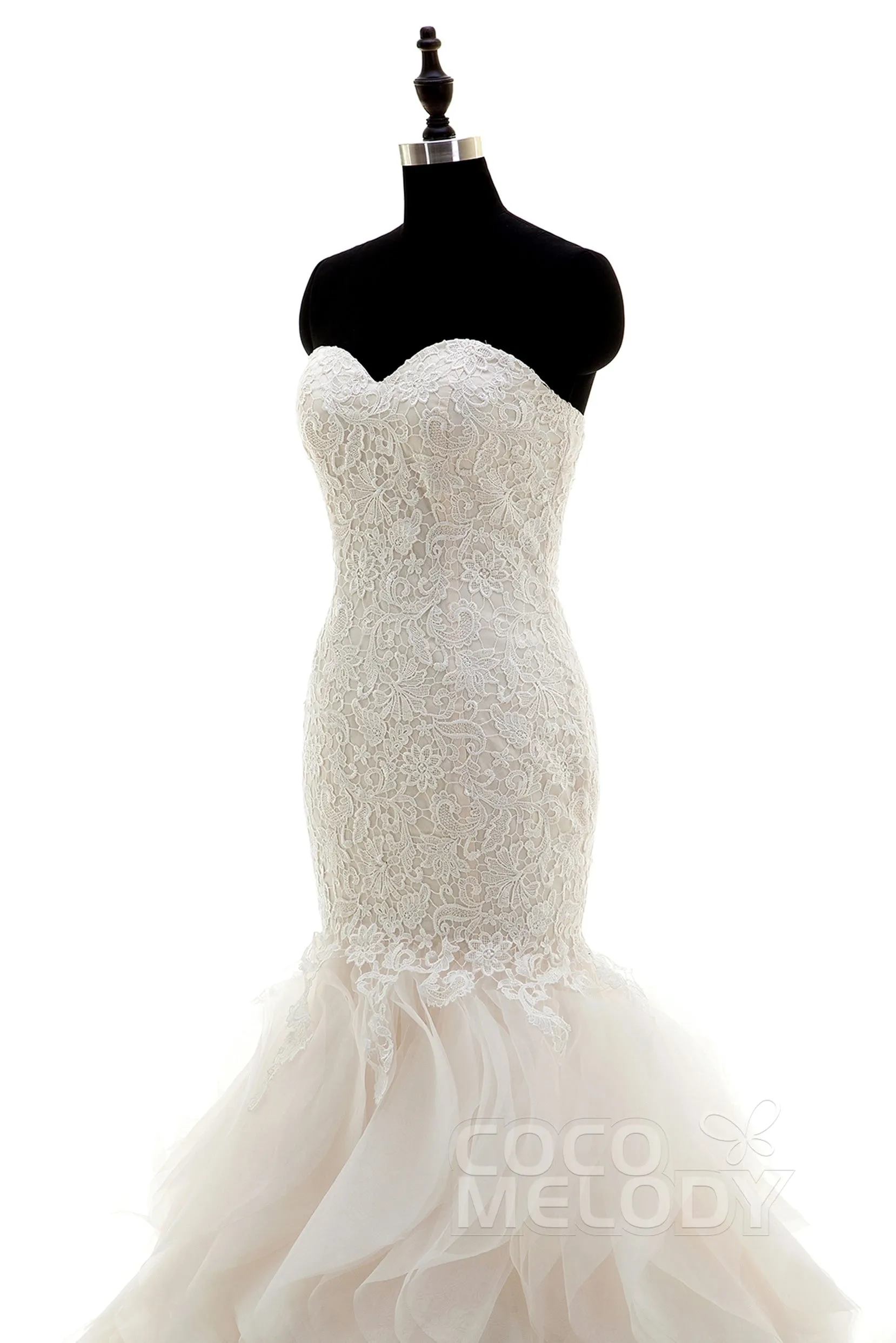 Mermaid Court Train Lace and Organza Wedding Dress LWLT15032 sold by Cocomelody product image thumbnail 5