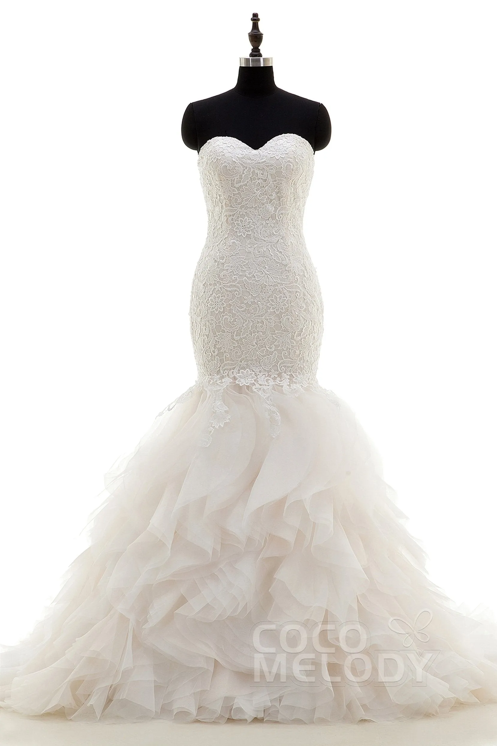 Mermaid Court Train Lace and Organza Wedding Dress LWLT15032 sold by Cocomelody