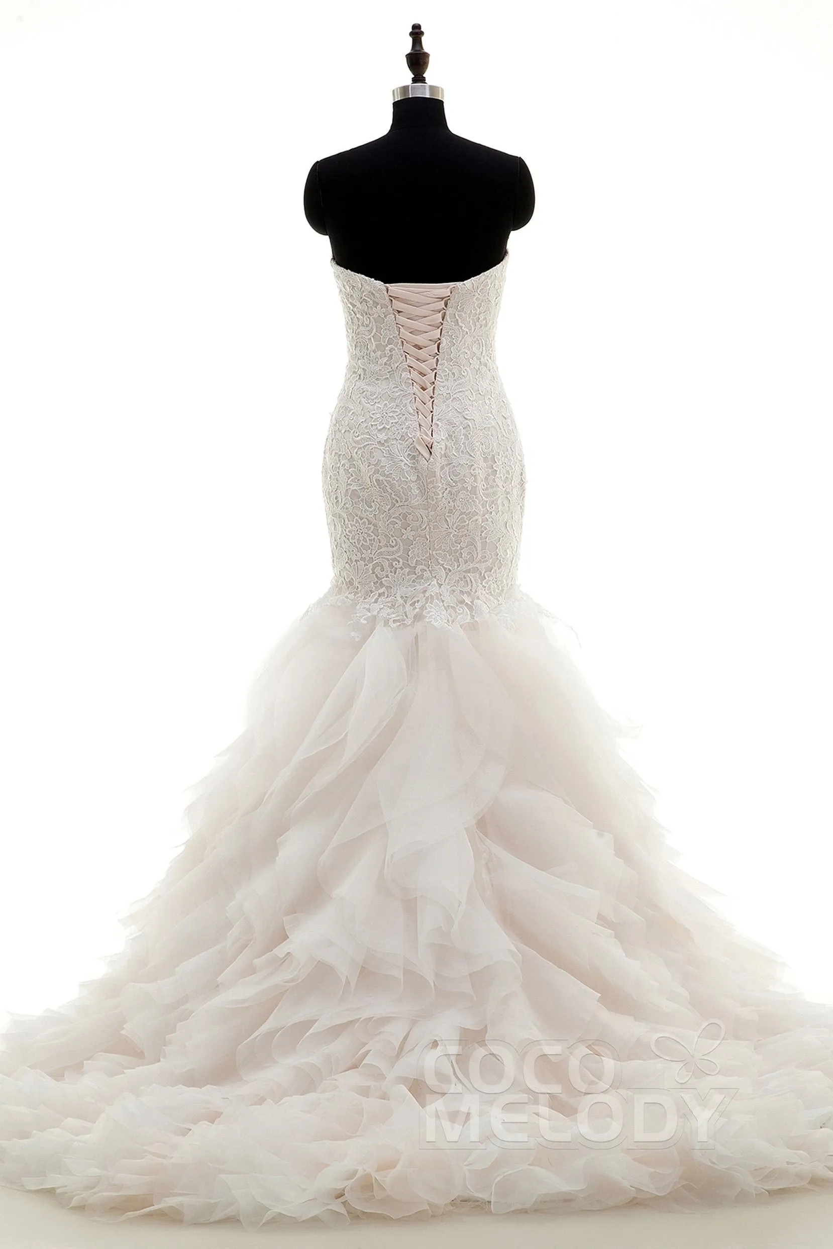 Mermaid Court Train Lace and Organza Wedding Dress LWLT15032 sold by Cocomelody product image thumbnail 2