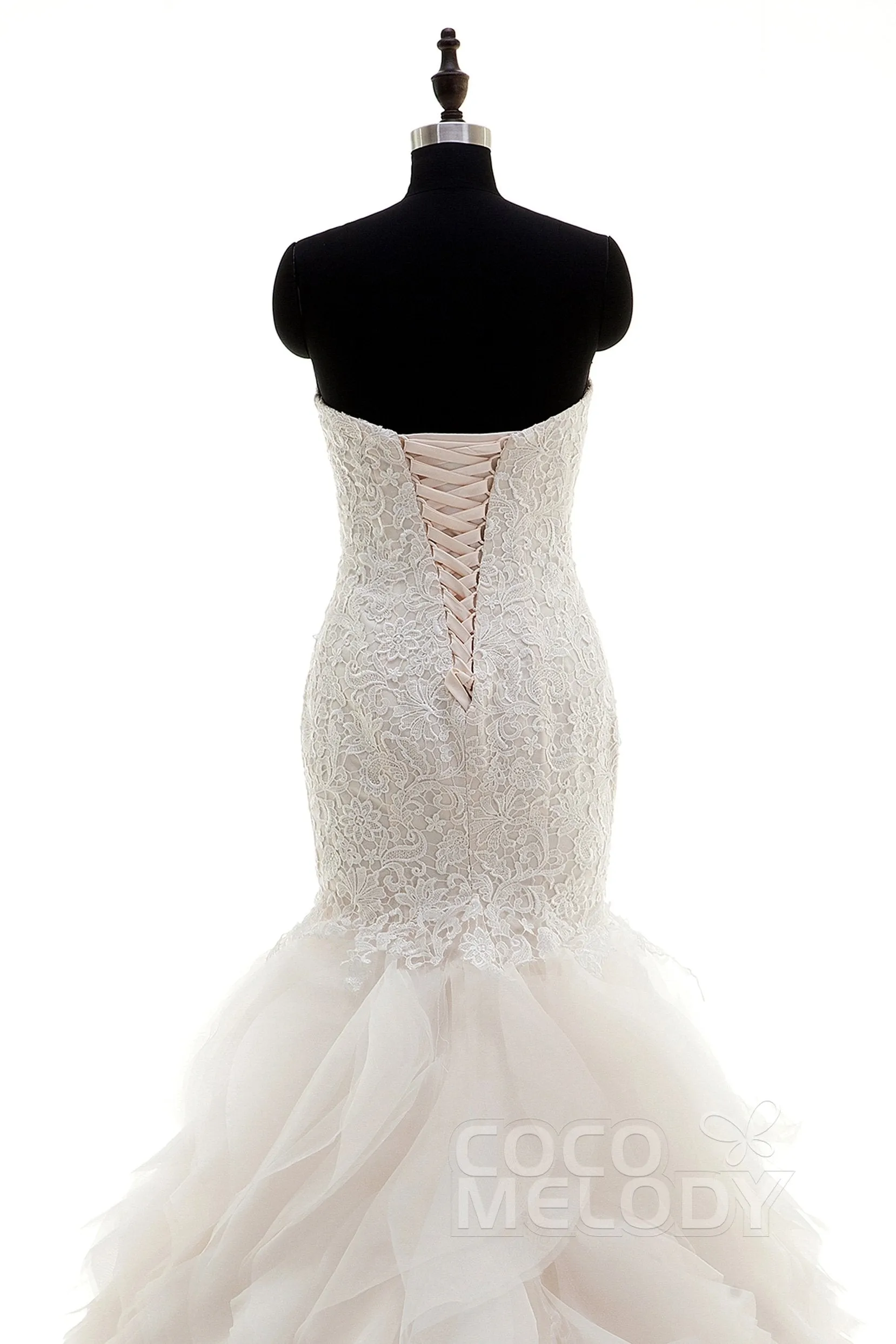 Mermaid Court Train Lace and Organza Wedding Dress LWLT15032 sold by Cocomelody product image thumbnail 4