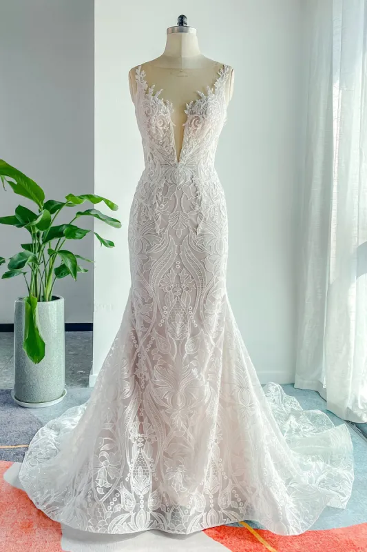 Trumpet-Mermaid Chapel Train Lace Tulle Wedding Dress CW3145 sold by Cocomelody