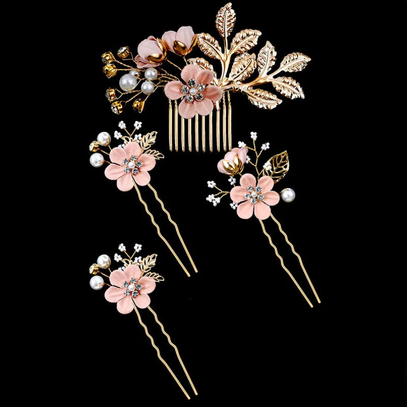 Wedding Hair Comb Pearl Crystal Bride Hair Accessories Set of 4 709072032456 made by Cocomelody