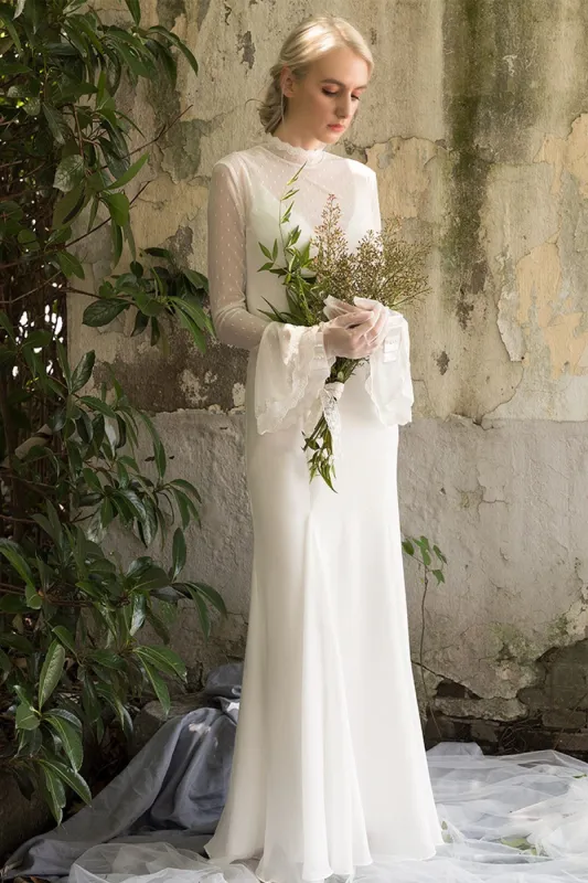 Sheath Sweep-Brush Train Chiffon Tulle Wedding Dress CW3027 sold by Cocomelody