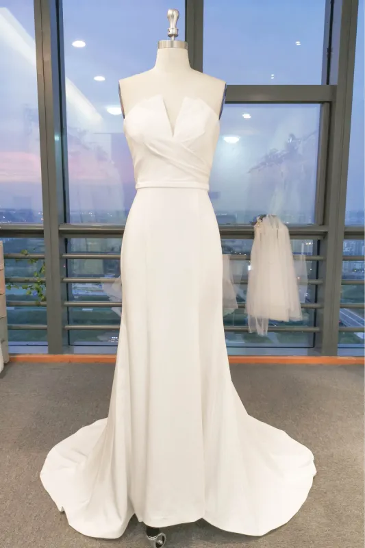 A-Line Sweep-Brush Train Satin Wedding Dress CW3104 sold by Cocomelody