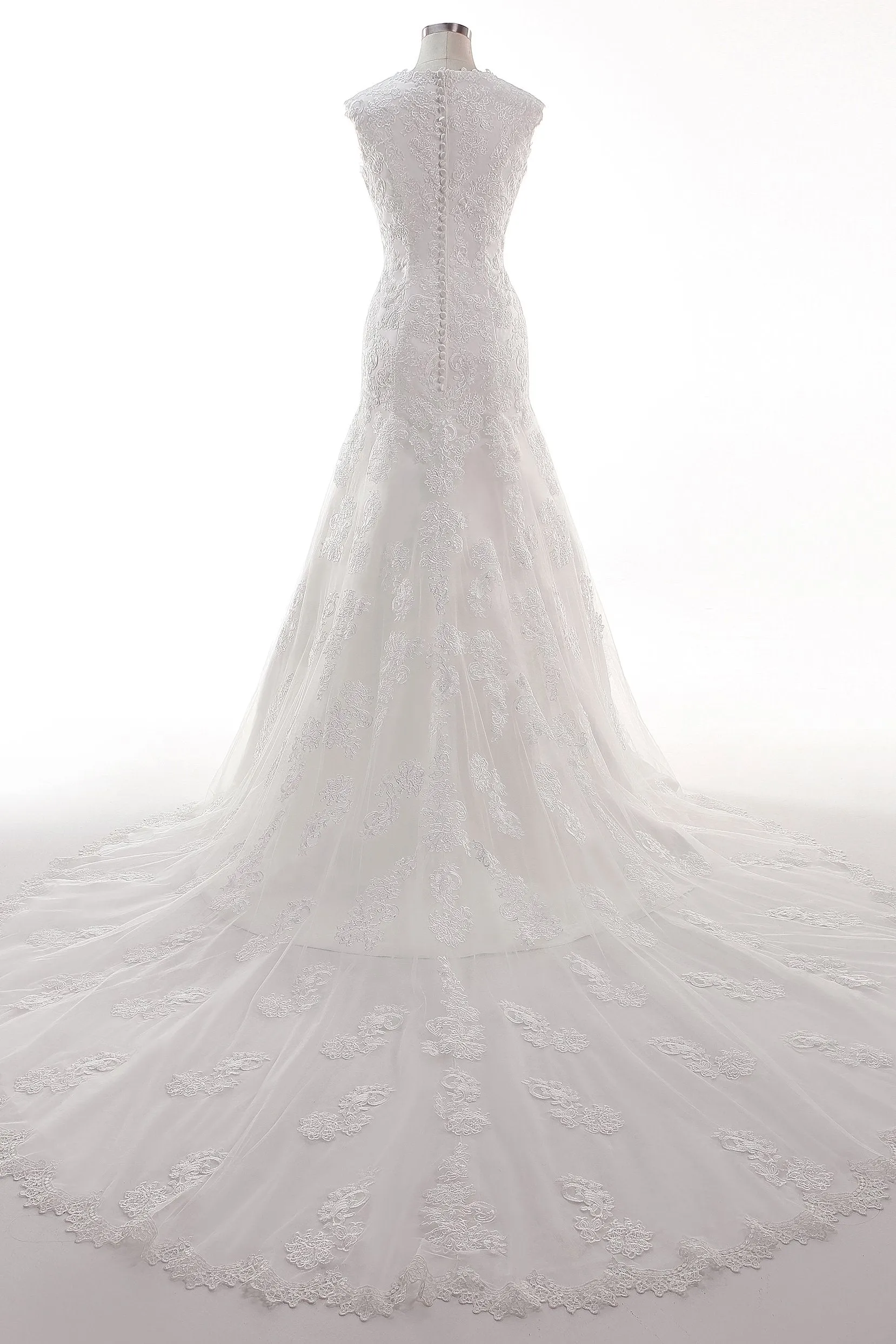 Trumpet-Mermaid Chapel Train Tulle Lace Wedding Dress CW2454 sold by Cocomelody product image thumbnail 2