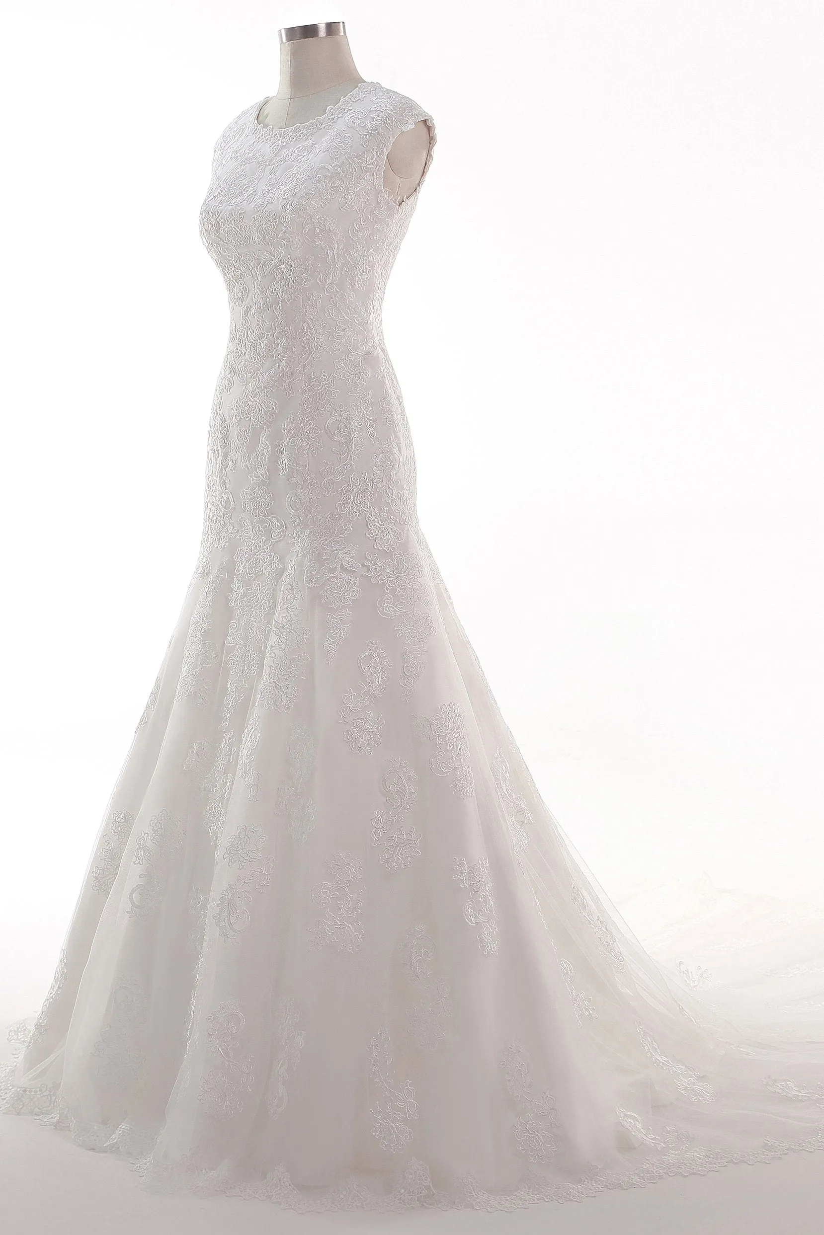 Trumpet-Mermaid Chapel Train Tulle Lace Wedding Dress CW2454 sold by Cocomelody product image thumbnail 3