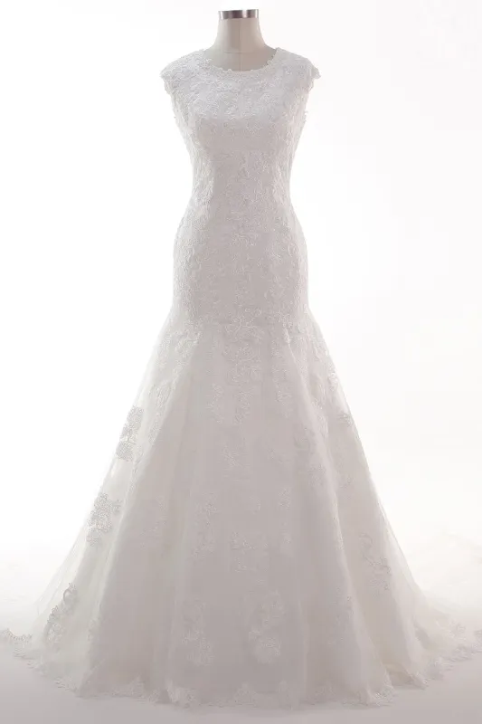 Trumpet-Mermaid Chapel Train Tulle Lace Wedding Dress CW2454 sold by Cocomelody