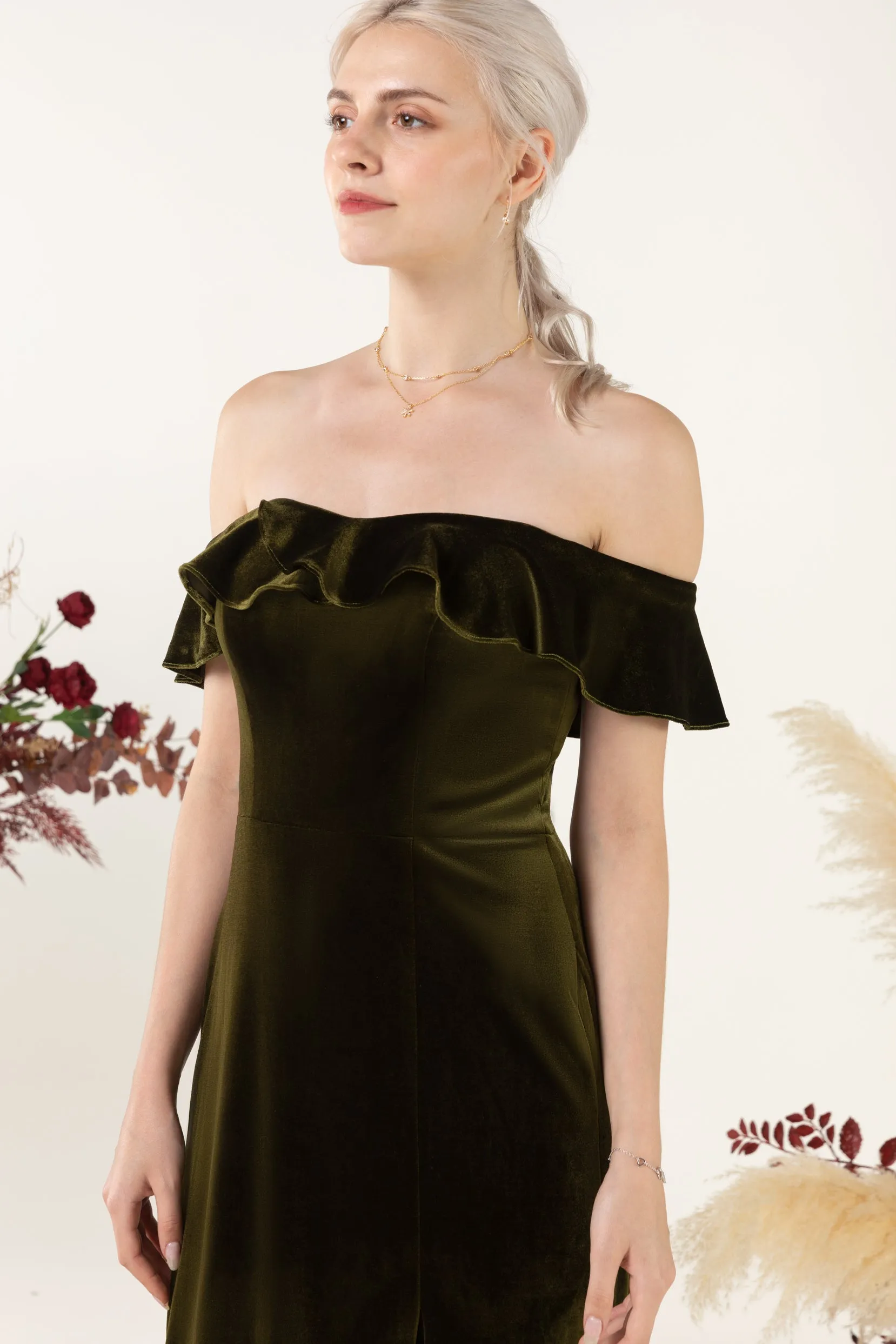 Sheath-Column Floor Length Velvet Bridesmaid Dress Formal Dresses CB0522 sold by Cocomelody product image thumbnail 5