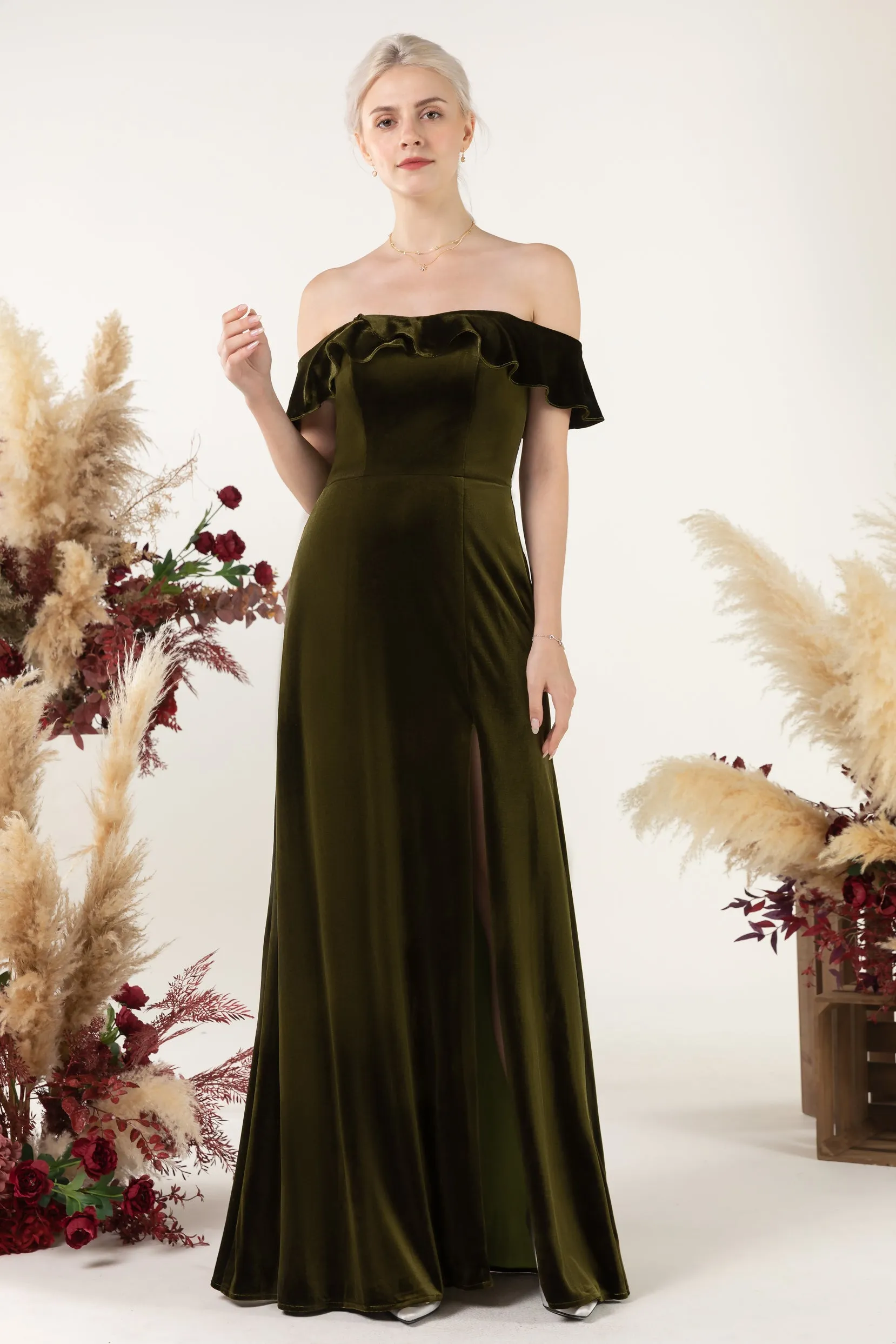 Sheath-Column Floor Length Velvet Bridesmaid Dress Formal Dresses CB0522 sold by Cocomelody product image thumbnail 3